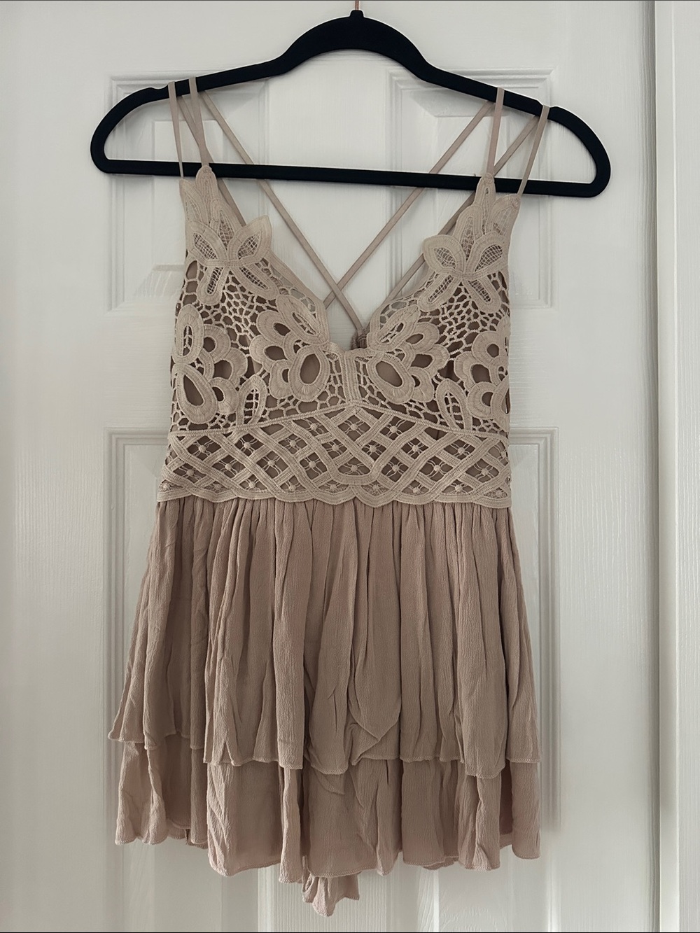 Luna Tuccini Beige Crochet Bodice Tiered Top